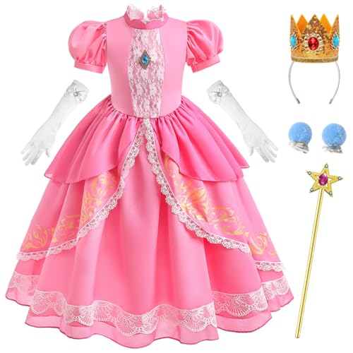 Luzlen Prinzessinnen-Kostüm für Mädchen, Kinder, rosa Kleid, Halloween, Weihnachten, Cosplay, Party, Outfit, Rosa, 5–6 Jahre (Etikett 120) von Luzlen