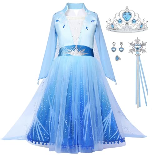 Luzlen Prinzessinnen-Kostüm für Mädchen, für Halloween, Cosplay, Party, blaues Kleid mit Zubehör, 4–5 Jahre (Etikett 120) von Luzlen