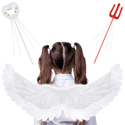 Engelsflügel Weiß,60*35 cm Engel Kostüm Damen mit 2 Zauberstab,Federflügel Engel Wings Amor Kostüm Damen für Halloween Karneval Cosplay Party von Lvefyti