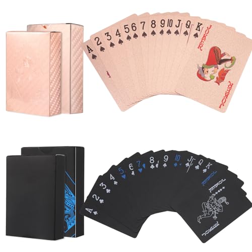 Lvefyti 2 Stück Pokerkarten,wasserdichte Spielkarten,Playing Cards,Plastikspielkarten Zauberkarten,Kartenspiele für Familienparty(Gold&Schwarz) von Lvefyti