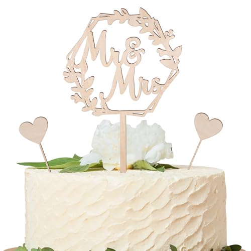 Lvefyti 3 Stück Holz Tortendeko "Mr und Mrs" Tortenstecker und 2 Herz Kuchen Topper für Hochzeiten Verlobungen Hochzeitstage von Lvefyti