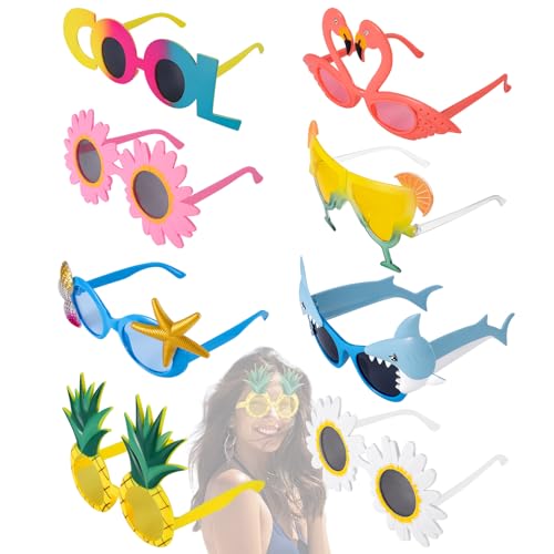 Lvefyti 8 Stück Party Brille Lustige Brille Party Sonnenbrille Neuheit Partybrillen Hawaiian Tropical Brille Kostüm für Kinder Erwachsene Sommerparty Strand Thema Party Zubehör Foto Requisite von Lvefyti