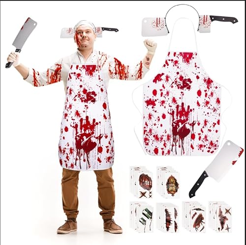 Lvefyti Metzger-Kostüme für Halloween, Hackbeil-Schlächter Halloween Kostüm Herren Erwachsene Teenager, Halloween Blutige Schürze mit Messer Haarband für Vampir Zombie Themenpartys Lvefyti Metzger-Kostüme für Halloween, Hackbeil-Schlächter Halloween Kostüm Herren Erwachsene Teenager, Halloween Blutige Schürze mit Messer Haarband für Vampir Zombie Themenpartys von Lvefyti