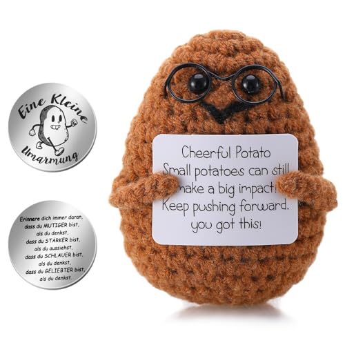 Lvefyti Pocket Hug Positive Kartoffel, Positive Geschenke Kartoffel, Strickwolle Kartoffel und Kleine Umarmung Glücksbringer, Mutmacher Geschenk mit Positiver Energiekarte von Lvefyti