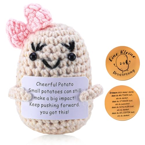 Lvefyti Pocket Hug Positive Kartoffel, Positive Pocket Hug Glücksbringer Geschenk, Kreative Strickwolle Kartoffel Puppe mit Positiver Energiekarte, Positive Geschenke für Frauen von Lvefyti