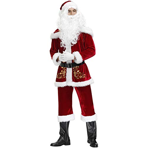 Lvguang Weihnachtsmann Kostüm für Männer Set Weihnachten Partei Cosplay Samt Weihnachtsmann-Anzug Nikolaus Kostüm Männer Bedruckte Weihnachtskleidung Zubehör für Weihnachtsfeiern-3XL von Lvguang