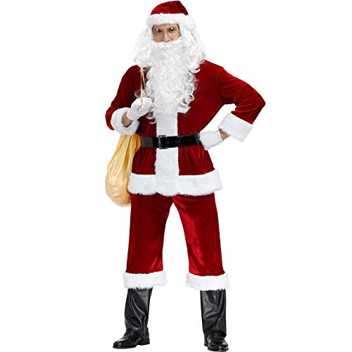 Lvguang Weihnachtsmann Nikolauskostüm Herren Set mit Bart Mütze Gürtel Nikolaus Santa Claus Verkleidung Plüsch Weihnachten Outfit Kostüm für Nikolaus Nikolaus Anzug-3XL von Lvguang