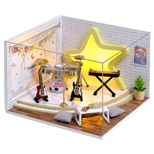 Puppenhaus, DIY Miniatur Puppenhaus Kit Schlafzimmer, Puppenhaus Miniatur DIY Haus Kit kreativen Raum mit Möbeln klare Abdeckung für Mädchen Jungen Kind Kunstwerk Geschenk (Weiß) von Lvpradior