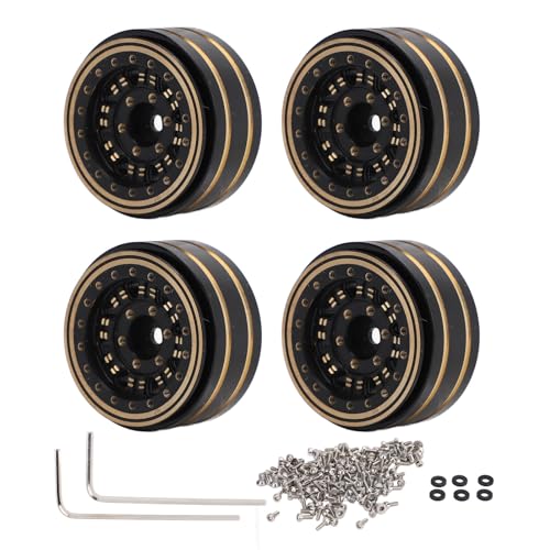 Lybunair 4 Stück Beadlock Wheels Felge für erhöhte Stabilität Messing RC Crawler Wheel Felge Upgrade Zubehör für 1/18 RC Car, 1,2 Zoll von Lybunair