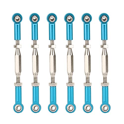 Lybunair 6-teiliges RC-Zugstangen-Set, verstellbare Aluminium-Servoglieder, Spurstangen-Set für RC-Autozubehör, 81 mm (Blue) von Lybunair