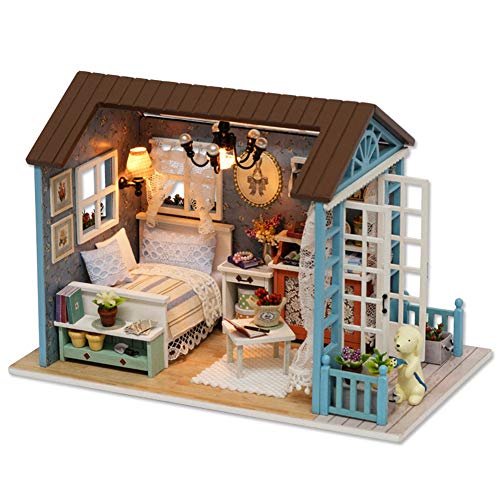 Lybunair DIY Miniatur-Holzhaus, Miniatur-Möbel-Set mit LED-Lichtern für Geschenke, Heimdekoration von Lybunair