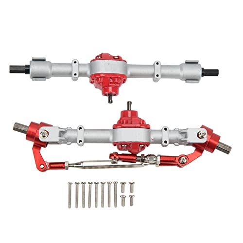 Lybunair Metall-Vorder-Hinterachse-Set, Brückenwelle, Lenkbecherstange, komplettes Set, RC-Ersatzteile für MN D90 D91 99S FJ45 1/12 RC-Car (Silver Red) von Lybunair