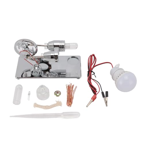 Lybunair Sterling-Motormodell mit LED-Glühbirne und Schwungrad, Stirlingmotor-Motormodell, Lernspielzeug, Stromgenerator (Silver) von Lybunair