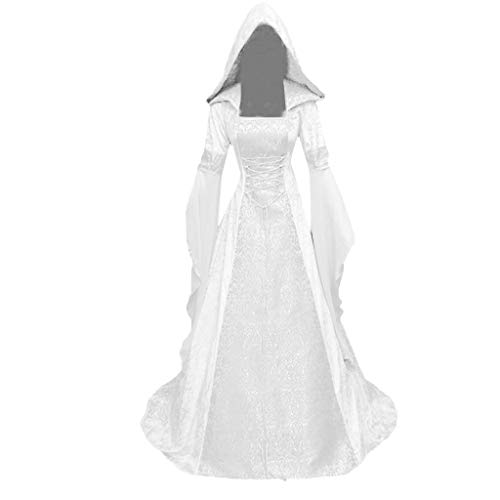 Lycurgius Damen Kleider Renaissance Prinzessin Mittelalter Kleid Renaissance Kapuze Königin Langes Kleid Vintage Stickerei Gothic Vampir Kleid Cosplay Vampir Kleid Kostüm, 03 Weiß, 38 von Lycurgius