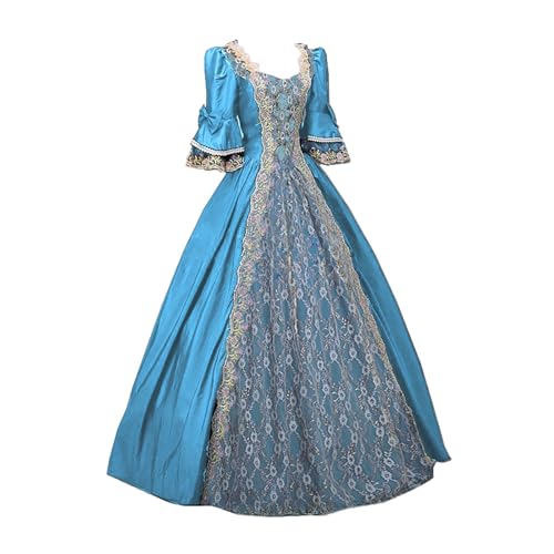 Lycurgius Damenkleider Vintage Mittelalter Kostüm Halloween Abend Cocktail Korsett Kleider Renaissance Prinzessin Lolita Kleid Kostüm Cosplay Steampunk Court Verkleidung, 01#Hellblau, 46 von Lycurgius