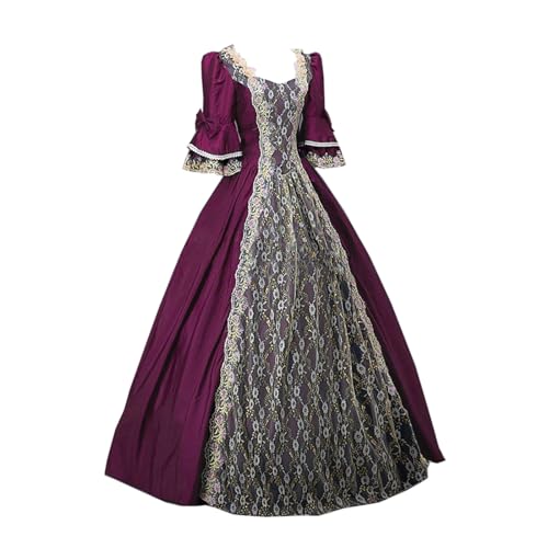 Lycurgius Damenkleider Vintage Mittelalter Kostüm Halloween Abend Cocktail Korsett Kleider Renaissance Prinzessin Lolita Kleid Kostüm Cosplay Steampunk Court Verkleidung, Violett, 54 von Lycurgius