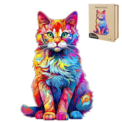 Original Holzpuzzles, Eine charmante Katze, Unregelmäßige Tierförmige Holz-Puzzle, Holzpuzzle Tierform, Geschenkverpackung, Einzigartige Puzzle für Erwachsene2 von Lynarc