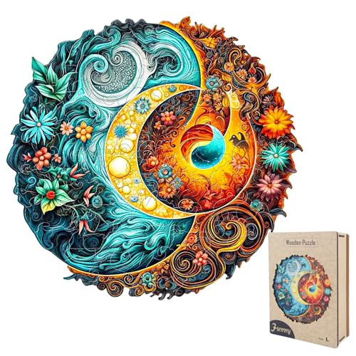 Original Holzpuzzles, Sonne und Mond Yinyang Unregelmäßige Holz-Puzzle, Holzpuzzle Tierform, Geschenkverpackung, Einzigartige Puzzle für Erwachsene1 von Lynarc