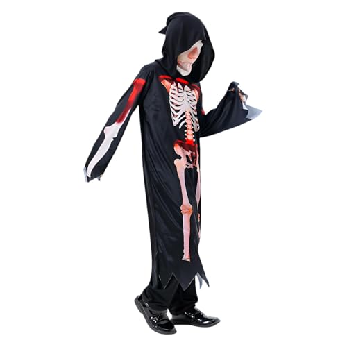 Horror Skelett Blutige Kostüme,Skelett Kostüm Kinder | Totenkopf Kostüm Requisite - Blutiges Skelett-Kostüm mit Kapuze, Totenkopf-Kleid, Outfit, Halloween-Kostüm für Verkleidungsaktivitäten von Lyricalist