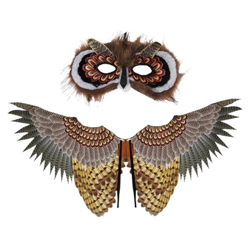 Kids Wearing Owl Wings Costume Set - Owl Wings Costume Set, Owl Wings and Face Cover Cosplay Set | Halloween Cosplay Animal Costume Set, Performance Prop, Simulated Eagle Costumes Kids Toy Bird Wing von Lyricalist