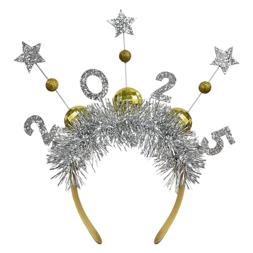 Lyricalist Haarreif mit Aufschrift "Happy New Year", goldfarben, silberfarben, Haarstyling-Zubehör, Cosplay-Partys, Stirnband, 2025, Festival-Kopfschmuck für Mädchen von Lyricalist