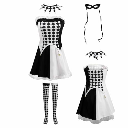 Lyricalist Halloween-Zirkus-Kostüm, Halloween-Verkleidung, Zirkus-Kostüm, Kleid, schwarz-weißes Gitter, böses Outfit, Cosplay-Zubehör für Erwachsene von Lyricalist