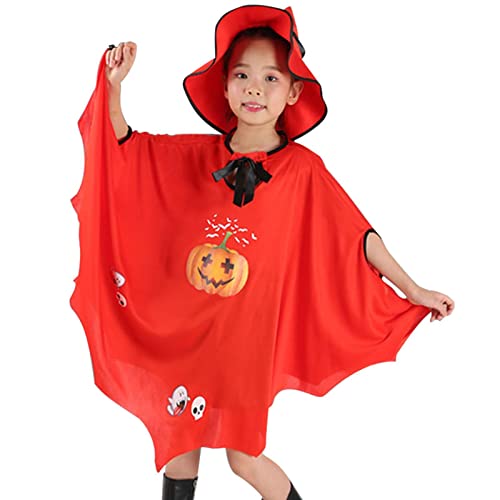 Lyricalist Witch Pumpkin Cape - Kids Halloween Cape, Kids Cloak Halloween Costumes, Unisex Capes Party Cloak, Polyester Cosplay Outfit with Hat, Halloween Fancy Dress Up von Lyricalist