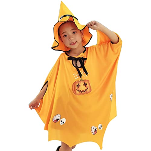 Lyricalist Witch Pumpkin Cape - Kids Halloween Cape, Kids Cloak Halloween Costumes, Unisex Capes Party Cloak, Polyester Cosplay Outfit with Hat, Halloween Fancy Dress Up von Lyricalist