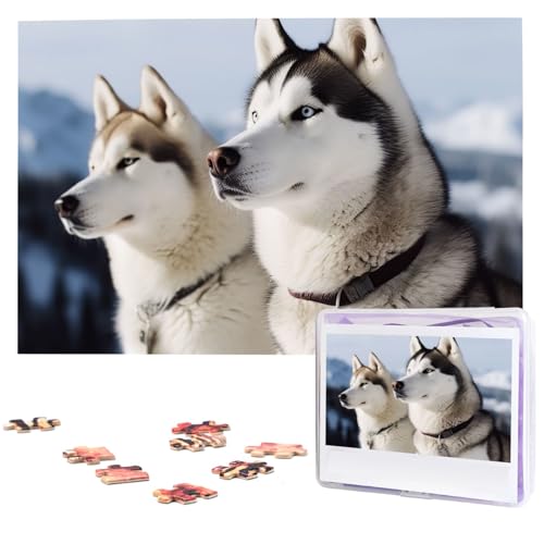 Husky Dogs Puzzles, 1000 Teile, personalisiertes Puzzle für Erwachsene, Fotos, Puzzle für Familie, anspruchsvolles Bilderpuzzle mit Aufbewahrungstasche, Heimdekoration, Puzzle (74,9 x 50 cm) von Lzqpoeas