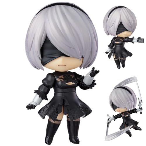 2B Actionfigur Statue 2Bautomata Figur No.2 Type B Figuren Modell, Anime Figur 2Byorha Bewegliche Austauschbare Zubehör Figur Change Face Movable Joints Skulptur Desktop Dekoration 10CM von Lzrong