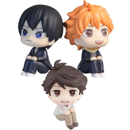 3pcs Haikyuu!! Figur Statue, Hinata Shoyo Figuren Tobio Kageyama, 10.5cm Anime Figure Look up Großer Kopf Modell Sitzhaltung Pose Skulptur Sammlerstück Desktop Kuchendekoration Ornamente von Lzrong