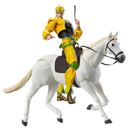 Anime JJBA Dio Brando Action Figur Modell, 25cm Gelber Kampfanzug Statue, Austauschbares Zubehör Super Mobile Sculpture, 16cm Pferd Desktop Dekoration Schreibtisch Ornamente Sammlerstück von Lzrong