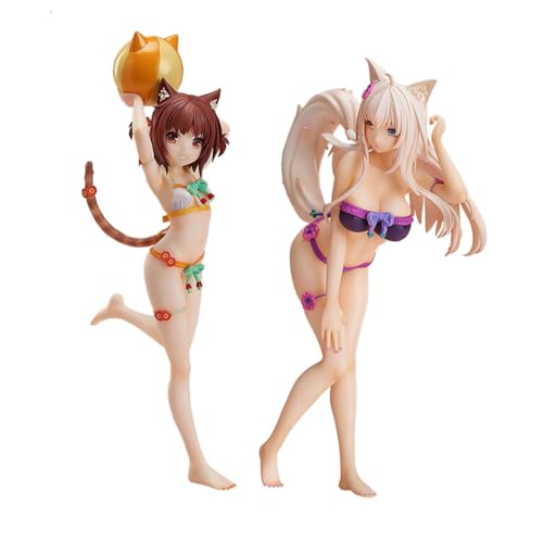 Lzrong 2 Stück Nekopara Figure Coconut und Azuki süßer Badeanzug Anime Mädchen Modell Statue Desktop Ornamente Sammlerstück Geschenke 14cm von Lzrong