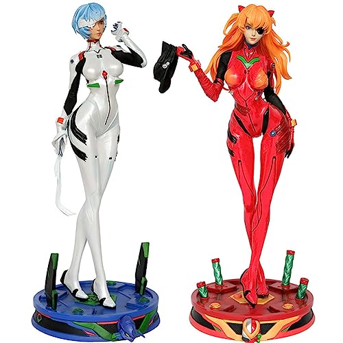 Lzrong 2PCS/Set Asuka Langley Soryu Figur Ayanami Rei Figuren Statue, Anime Figur Große Größe Modell mit Szenarien Basis Stehende Pose Skulptur 45.5CM Desktop Dekoration Ornamente Sammlerstück von Lzrong