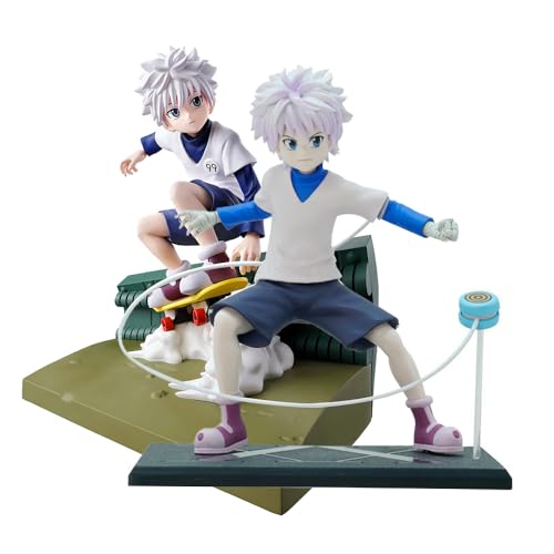 Lzrong 2PCS/Set Killua zaoldyeck Figur Killua Zaoldyeck Actionfigur Statue, Anime Figur Sport Pose PVC Modell Skulptur mit Basis Desktop Dekoration Ornament Sammlerstück Geburtstage Geschenk von Lzrong