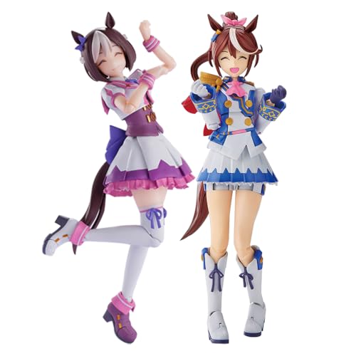 Lzrong 2PCS/Set Pretty Derby Actionfigur Tokai Teio Figur Modell, Anime Spiel Actionfigur Special Week Girl Statue Beweglich Wechselbares Gesicht Figur Skulptur Desktop Decoration Gift 15CM von Lzrong