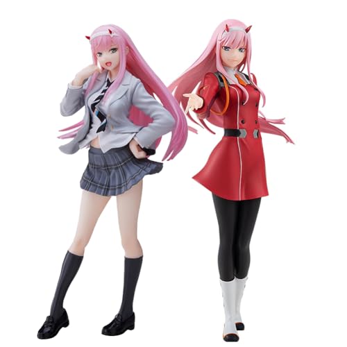 Lzrong 2Pcs Darling in The Franxxx 02/Zero Two Figuren Anime Girl Uniformmodell Desktop Ornamente Sammlerstücke Anime Geschenke von Lzrong