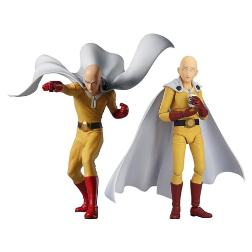 Lzrong 2pcs/Set One Punch Man Figur Saitama Figuren Statue, Saitama Actionfigur Beweglich Wechselbares Gesicht Model Anime Figuren Skulptur PVC Desktop Dekoration Ornamente Colllectible Fans Gift von Lzrong