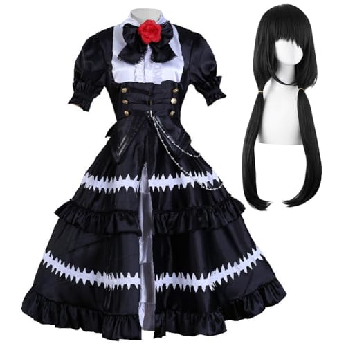 Lzrong Anime DATE A LIVE Cosplay Kostüm Set, Tokisaki Kurumi Cosplay Outfit mit Perücken Wig Anzug, Schwarzem Kleid Halloween Anime Party Rollenspiel Bühne Performance Rock Set von Lzrong