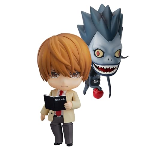 Lzrong Anime Death Note Actionfigur Statue, 10cm Ryuuku Q Figure Beweglich Wechselbarer Kopf Gesicht Wechselzubehör, Licht Yagami/L Modell Skulptur Collection Desktop Dekoration Ornaments Fans von Lzrong