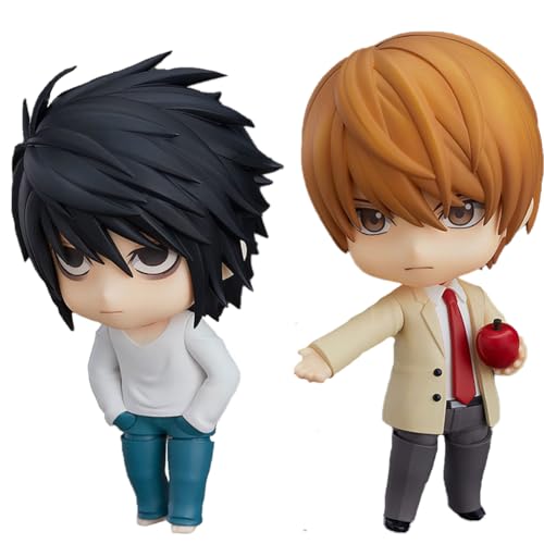 Lzrong Anime Death Note Actionfigur Statue, 10cm Ryuuku Q Figure Beweglich Wechselbarer Kopf Gesicht Wechselzubehör, Licht Yagami/L Modell Skulptur Collection Desktop Dekoration Ornaments Fans von Lzrong