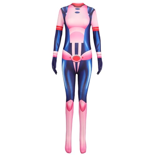 Lzrong Anime MHA Uraraka Ochako Cosplay Kostüm Bodysuit Jumpsuit Kampfuniform, Halloween Weihnachten Party Damen Cosplay Outfit für Erwachsener von Lzrong