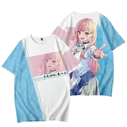 Lzrong Anime My Dress-Up Darling Kurzärmeliges T-Shirt Beach Shorts, Kitagawa Marin Cosplay Kostüm Kurzärmeliges Sommer Ärmelloses T-Shirt Tops Sport Freizeit Elastische Taille Strandhose von Lzrong