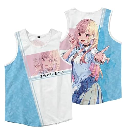 Lzrong Anime My Dress-Up Darling Kurzärmeliges T-Shirt Beach Shorts, Kitagawa Marin Cosplay Kostüm Kurzärmeliges Sommer Ärmelloses T-Shirt Tops Sport Freizeit Elastische Taille Strandhose von Lzrong