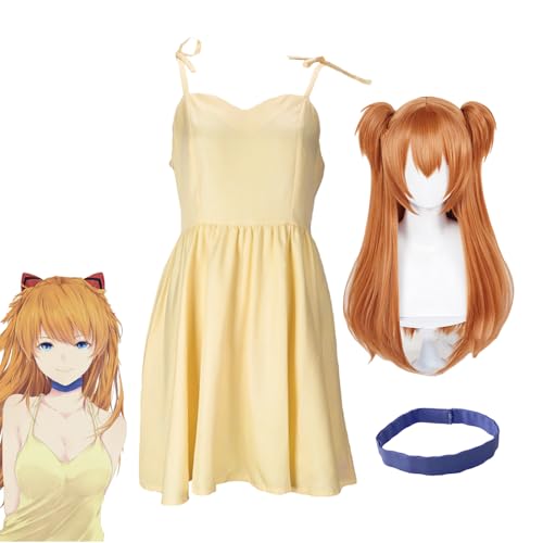 Lzrong Asuka Langley Soryu Cosplay Kostüm Whisper of Flower Cosplay Outfits, Damen Kleid Sommer Anime Cosplay Kostüm Halloween Weihnachten Karneval Party Outfits Geschenke für Fans von Lzrong