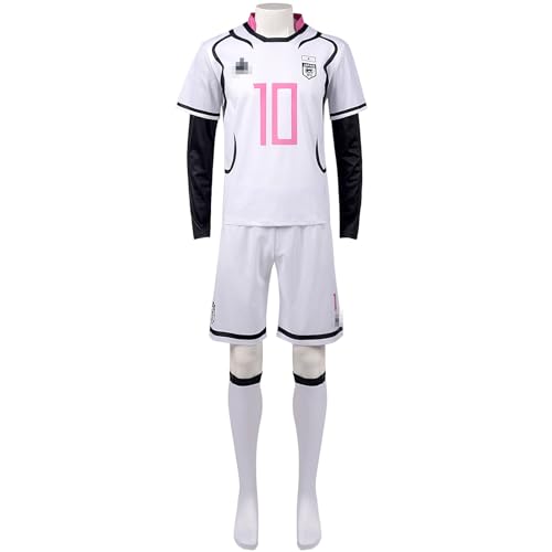 Lzrong BLUE LOCK Cosplay Kostüm, Anime Itoshi Sae Nr.10 Trikots, Rosa Weiß Fußball Sportbekleidung Training Uniform Anzug, Halloween Karneval Outfit Komplettes Set mit Perücken von Lzrong