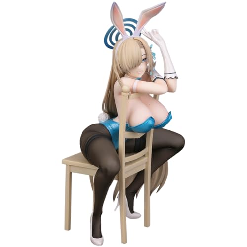 Lzrong Blue Archive Figure Ichinose Asuna Modell Statue, 20cm Anime Figuren Bunny Girl Sitzhaltung Pose Mit Stuhlszene Skulptur, Schreibtisch Desktop Dekoration Ornamente Sammlerstück Fans von Lzrong