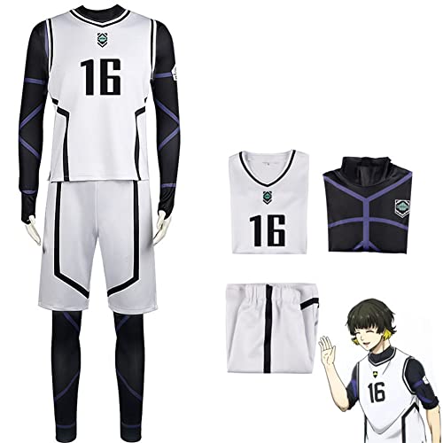 Lzrong Blue Lock Cosplay Kostüm Bachira Meguru Fußball Anime Cosplay Trikot Nr. 16 Strumpfhosen Fußball Uniform Set Anime Rollenspiel Halloween Kostüm von Lzrong