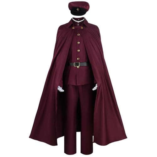 Lzrong Daikura Yoshiko Cosplay Kostüm Set, Rot Uniform Komplette Windbreaker Outfit mit Perücken Umhang Krawatte Hüte, für Herren Halloween Kostüm Anime Charakter Cosplay von Lzrong