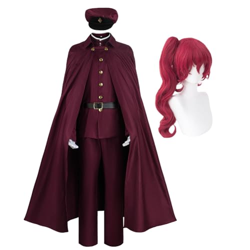 Lzrong Daikura Yoshiko Cosplay Kostüm Set, Rot Uniform Komplette Windbreaker Outfit mit Perücken Umhang Krawatte Hüte, für Herren Halloween Kostüm Anime Charakter Cosplay von Lzrong